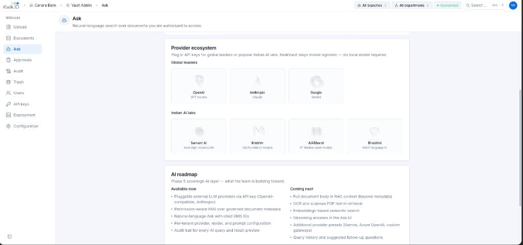 Kwik Vault Ask page