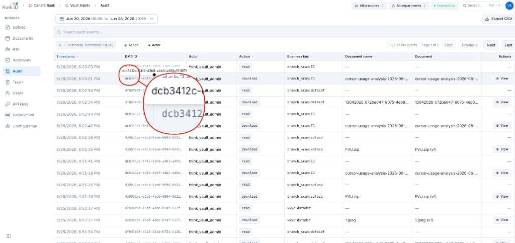 Kwik Vault audit log