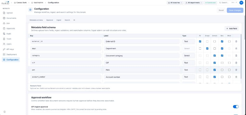 Kwik Vault metadata schema configuration