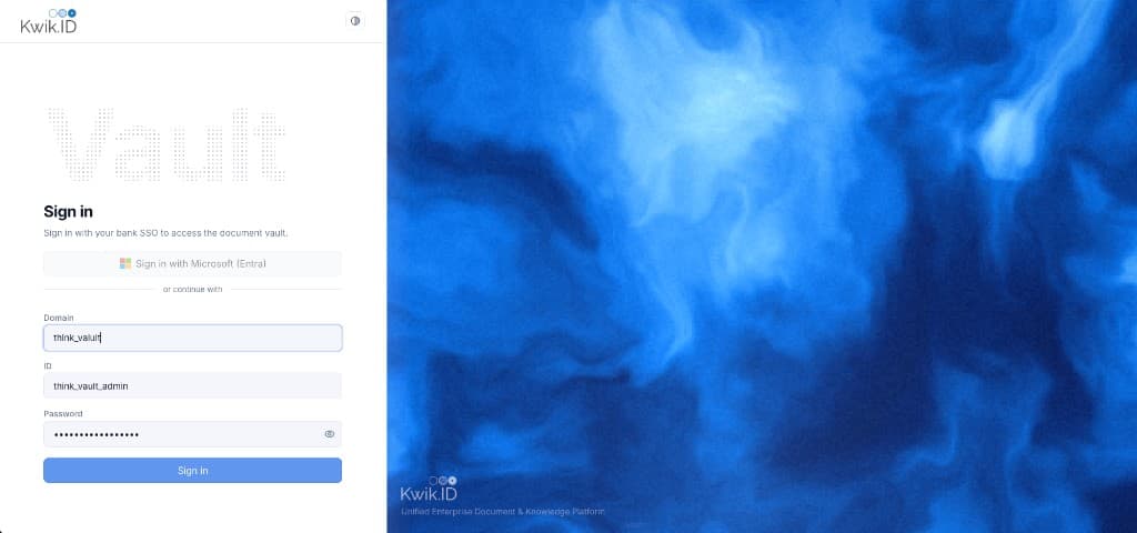 Kwik Vault login page