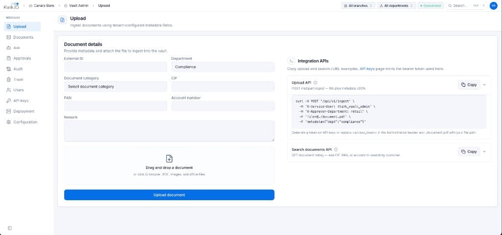 Kwik Vault upload page